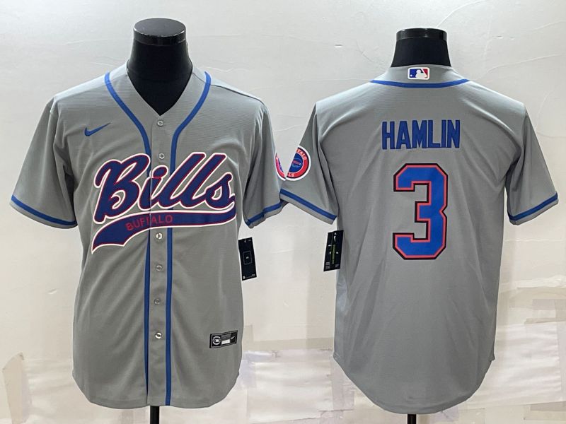 Men Buffalo Bills 3 Hamlin Grey 2022 Nike Co branded NFL Jerseys